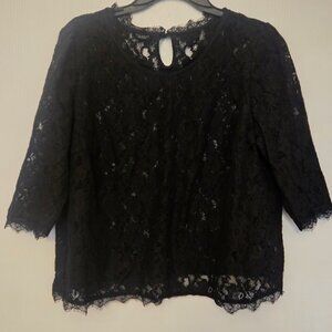 Talbots black lace 3/4‎ sleeve top XL NWOT